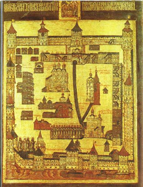 Икона с видом Троице-Сергиева монастыря. XVIIв.