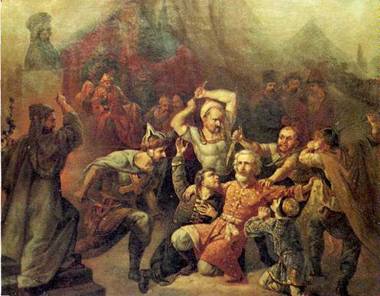 В. С. Смирнов (1858—1890). Мученическая смерть князя Михаила Черниговского (†1245) в Орде. ЦАК МДА.