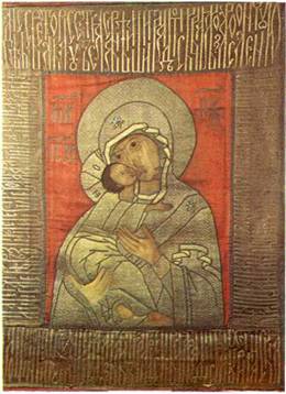 Владимирская икона Божией Матери, шитье, кон. XVI — нач. XVII в.